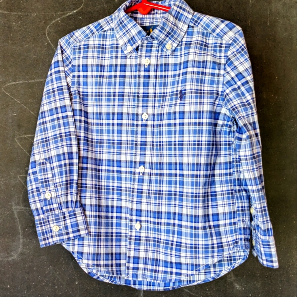 Ralph Lauren Boys Sz 3 Dress Shirt Button Down Cotton Blue White